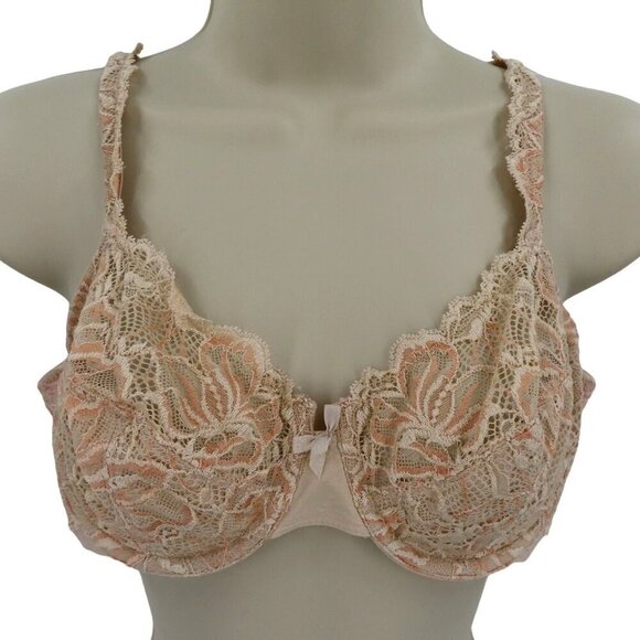 Bali 36C Bra Style 6543 Lace Desire No Foam Underwire Lace Solid Beige Bow Women - Picture 1 of 13